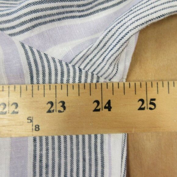 SPLENDID Linen Blend Top Blouse Size M Yoked Grey Purple White Strip Shirt NWT - Picture 15 of 16